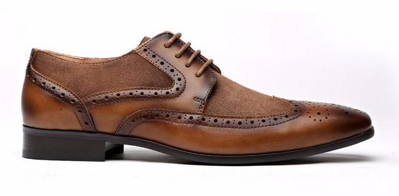 Suede Brogue Men Dress Shoes Brown Leather Office Shoes